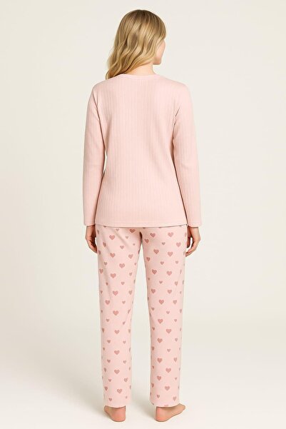 Pemilo Women's 0382 interlock long sleeve pajama set with report pink