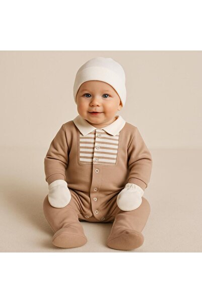 RAPAPA Baby Boy Romper with Booties and Snap Fasteners – Striped Detail , Soft Fabric 128656K