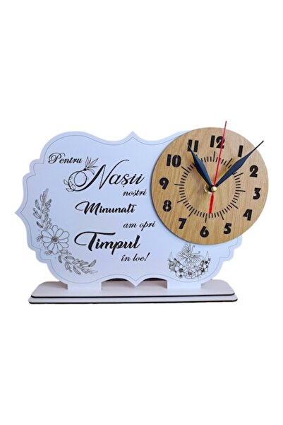 OEM Canvas personalizat pentru ceas cu mesaj pentru nași, 30x20 cm, cadran maro, model 1, alb