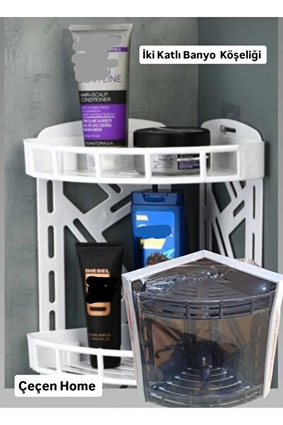 ÇEÇEN HOME Plastik 2 Katlı Banyo Köşeliği Banyo Yanı Köşelik Şampuanlık Örgül...