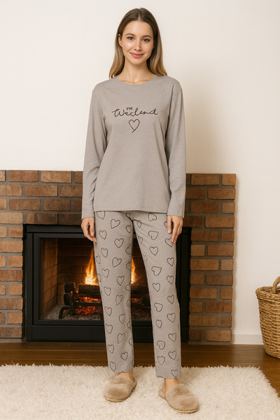 REMSA Γυναικείο Σετ Πιτζάμες με σχέδιο καρδιάς Suprem 0351 Light Mink