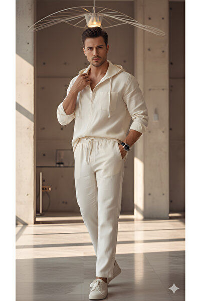 mirach 2-Piece Top and Bottom Set Deluxe Raw Cotton Linen Extra Light Fabric Breathable Design Daily Comfort