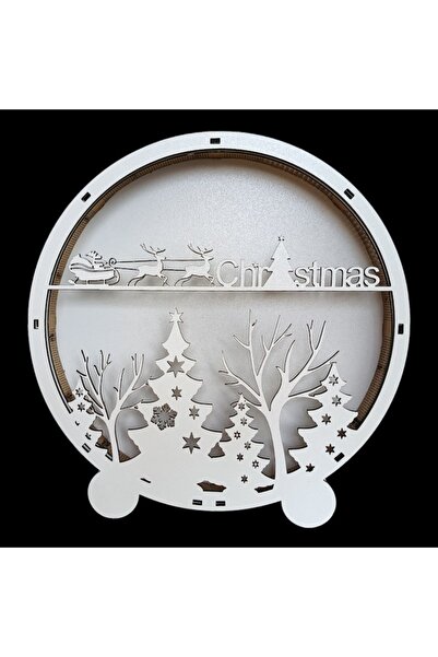 OEM Desk frame for decorations with stabilized lichens, Christmas sleigh with reindeer, 22 cm, white