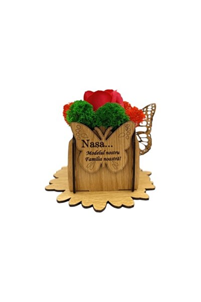 OEM Decorative personalized gift box with stabilized red moss and roses, butterfly, message for godmothe