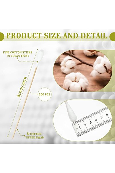 Generic Azoni Long-Handle Bamboo Cotton Swabs, 200 pcs, 8 in / 20 cm