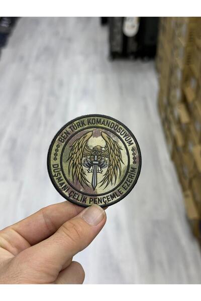 KOMANDO PAZARI Türk Komandosu "çelik Pençe" Sloganlı Arma (Patch) (Peç)- Kartal Figürlü Kabartma -Cırtlı (Velcro)