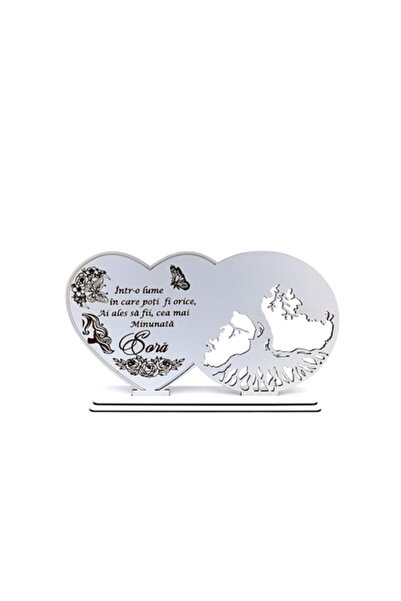 OEM Decorațiune inimă Copacul Vieții, personalizată pentru soră, albă, 30x16 cm