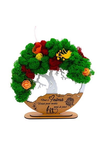 OEM Tree of Life artwork with stabilized lichens, personalized message 'Just a huge heart..', 20 cm, whi