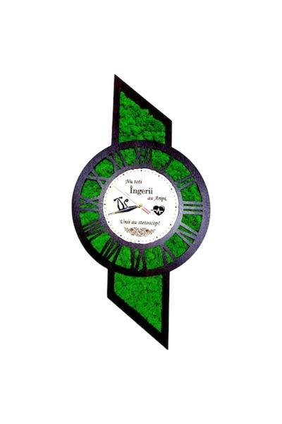 OEM Wall clock with stabilized moss – doctor gift 'Not all angels have wings', 60x30 cm, wenge