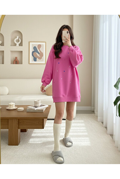 MissRunin Round Neck Heart Patterned Combed Cotton Tunic