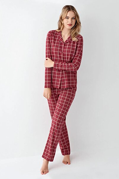 ROZELT Women's Burgundy Shirt Collar Comfortable 100% Cotton Pajama Set