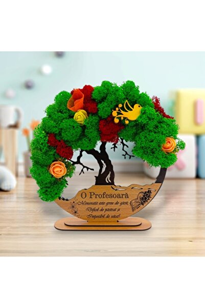 OEM Tree of Life Picture with Stabilized Lichen, Personalized Message 'A Wonderful Teacher', 25cm Black