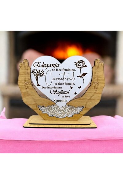 OEM Heart-in-Hands Decorative Plaque, personalized with message 'Elegance, Character and Soul', 20x15 cm