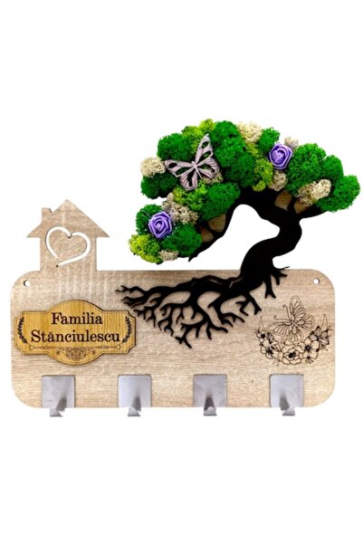 OEM Wall coat rack, personalized gift with stabilized moss and custom family-name message, 38x28 cm