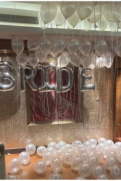 Çemrek Süs Parti Gümüş BRİDE Folyo Balon ve Beyaz Metalik Balon Seti 40 Parça