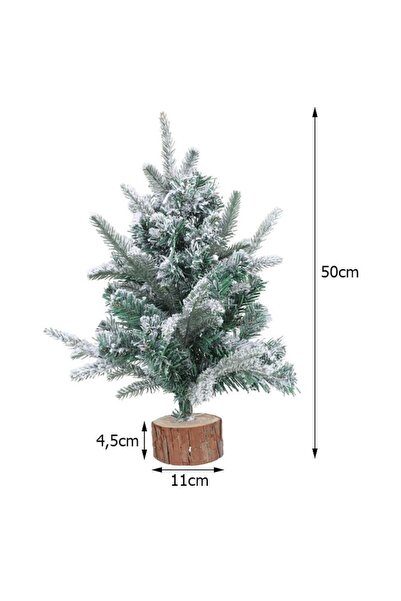 OEM Brad de Crăciun artificial cu efect de zăpadă, 50 cm, bază din lemn, crengi dese, verde cu alb
