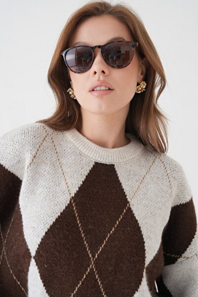 Noi Belis Oversized Large Argyle Pattern Knitwear Sweater Aw25Kz0093