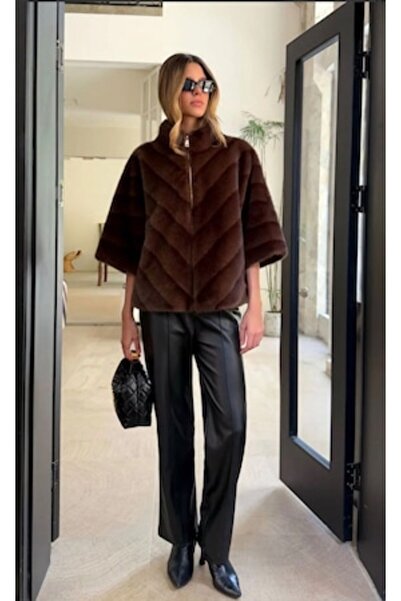 OEM Women's faux fur jacket, dark brown, one size