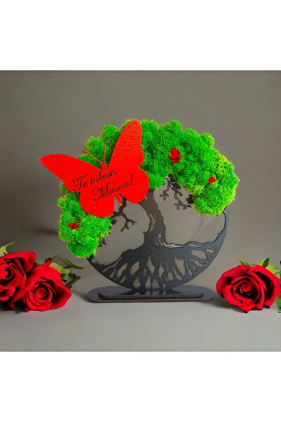 OEM Tree of Life with stabilized lichens "I love you, mom!", 20 cm, black, message for mom
