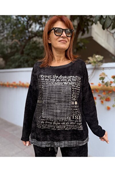 DenizEge Γυναικείο ιταλικό βελούδινο κοστούμι μαύρο