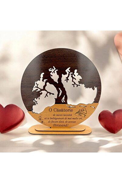 OEM Personalized Tree of Life Heart Decoration 'A Successful Marriage', wooden base, brown, 20 cm