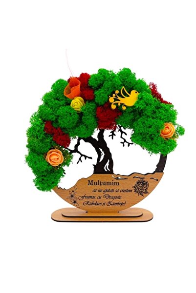 OEM Tree of Life framed art with stabilized lichens, personalized message, 20 cm, black