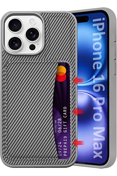 Margoun iPhone 16 Pro Max Case with Detachable Card Holder, Carbon Fiber Texture (Grey)
