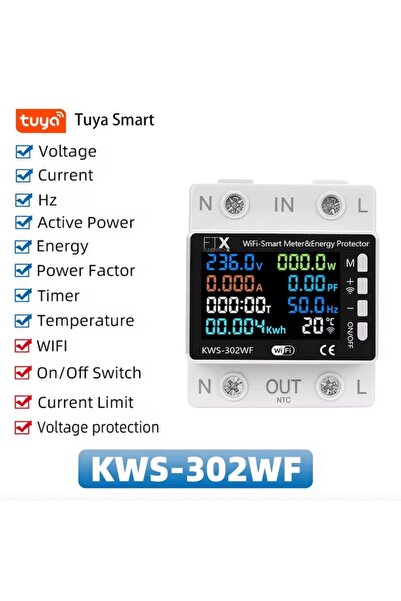 FUSIONTECHX Single-phase Smart Tuya WiFi Energy Meter 63A with Voltage Protection, Relay & kWh Monitoring