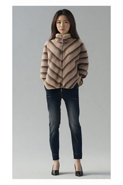 OEM Women's cappuccino faux fur jacket, regular fit, brown, one size