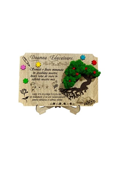 OEM Placă personalizată din lemn pentru educator 'Grupa Floricelelor' – bonsai cu licheni stabilizați, 25x