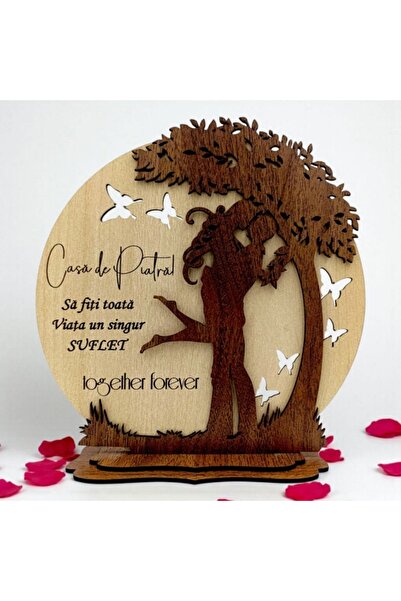 OEM Wooden Decoration 'Casa de Piatra!' – Wedding Gift 20 cm, Couple Silhouette Under Tree