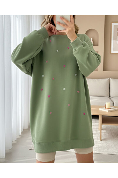 MissRunin Round Neck Heart Patterned Combed Cotton Tunic