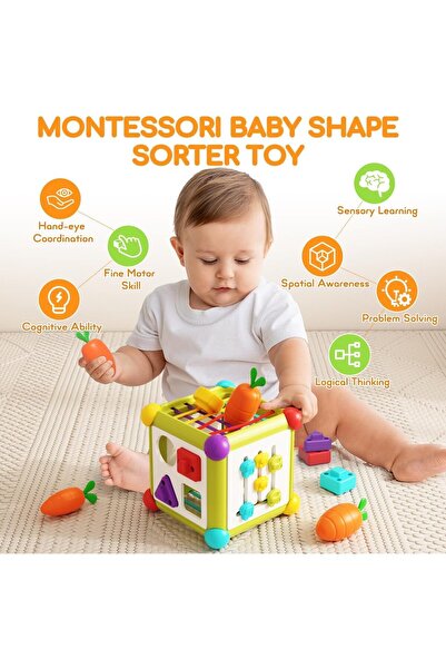 Soofam 6-in-1 Montessori Shape Sorting Activity Cube for 12+ Months
