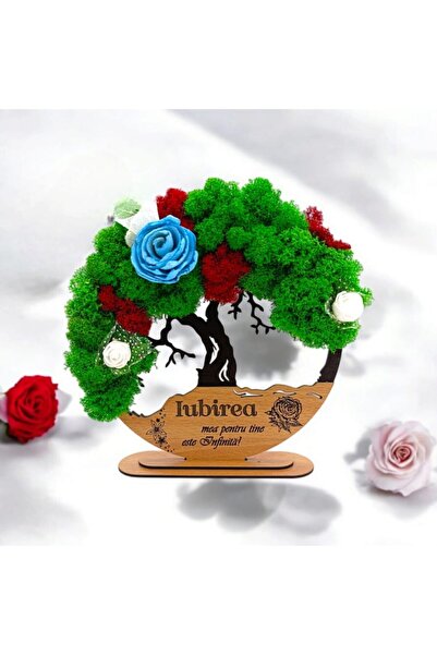 OEM Tree of Life wall art with stabilized lichens, personalized message My love for you..., 20cm, black