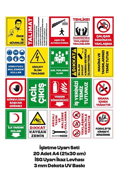 Store İşletme Uyarı Seti 20 Adet | A4 21x30 cm İSG Uyarı İkaz Levhası 3 mm De...
