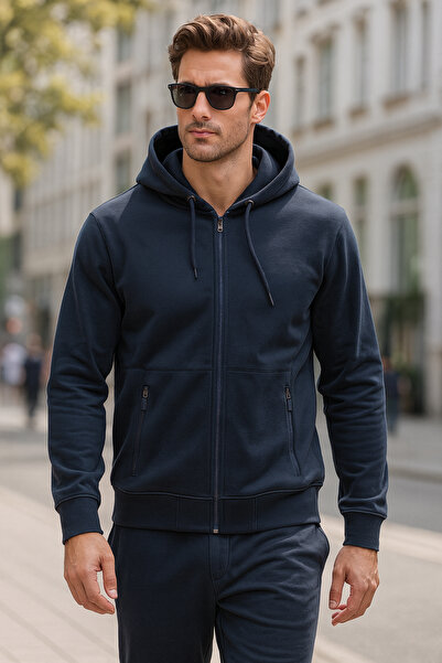 REMSA Men's Hooded Single Top Jacket Reu-25723 Navy Blue