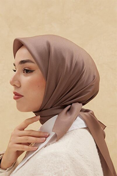 Silk Home Plain Shiny Scarf - Dark Mink