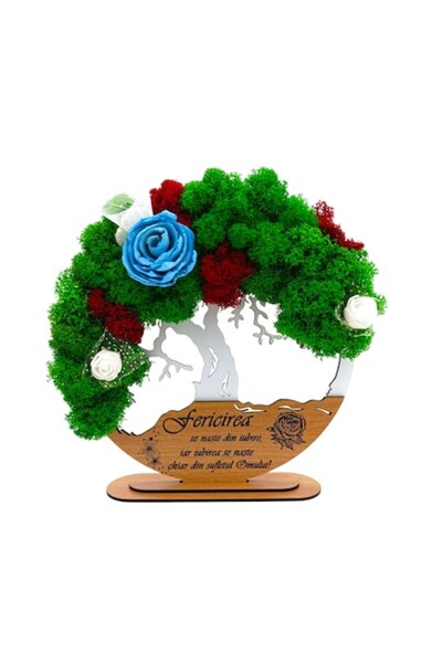 OEM Tablou Copacul Vieții cu licheni stabilizați, mesaj personalizat, 25 cm, alb