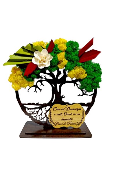 OEM Tablou personalizat cu pomul vieții și mușchi stabilizat, 18 cm, model 1, wenge