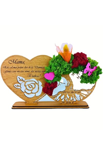 OEM Personalized stabilized moss frame with laser-engraved "Mama", 30x16 cm, brown