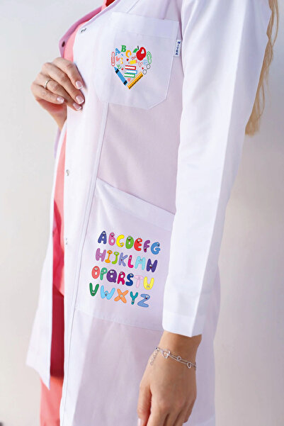 YnkStore Sınıf öğretmeni önlüğü 1. Kalite alpaka beyaz baskılı önlük öğretmen