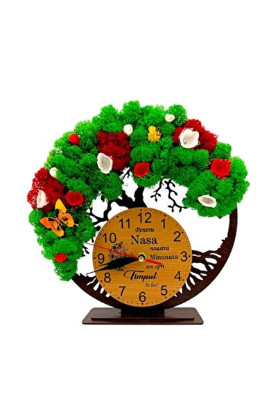 OEM Ceas decorativ Copacul Vieții cu licheni verzi și roșii, personalizat, We...