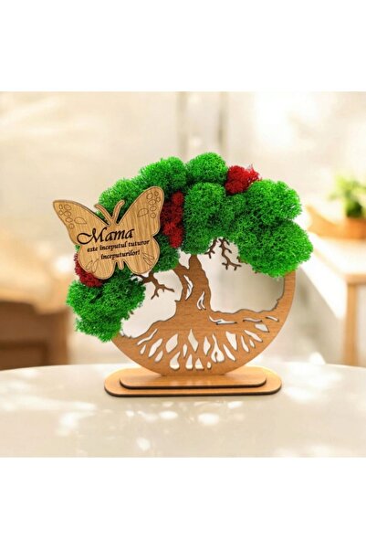 OEM Tree of Life wall art with stabilized lichens and butterfly, 'Mother is the beginning', 10 c