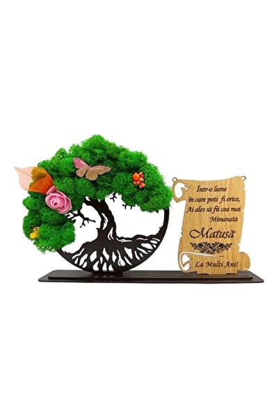 OEM Operă de artă Copacul Vieții cu licheni stabilizați, cadou personalizat decorat pentru mătușă, 30x18 cm, wenge