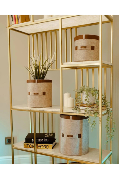 Epilons Leather Striped Round Multi-Purpose Organizer Organizer Box Felt Basket (mega) 03877