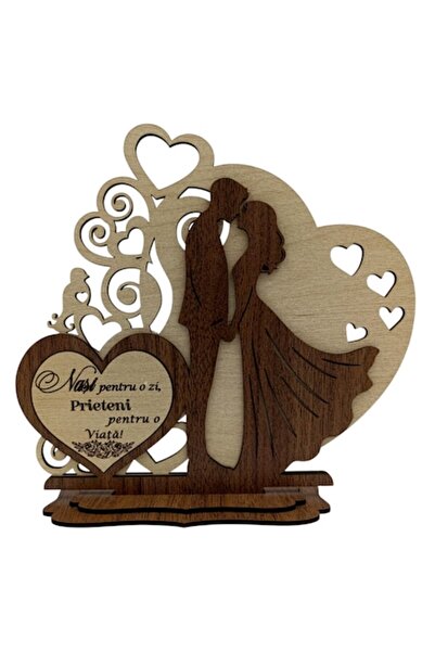OEM Elegant wooden decoration for godparents – bride and groom silhouette with engraved message, 22 cm