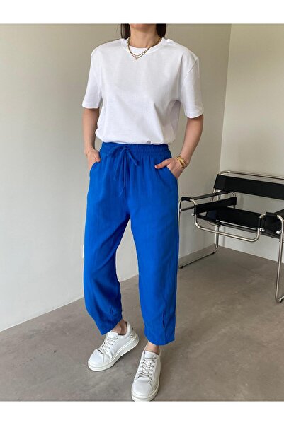 Bade Butik أزرق بلون الكوبالت بنطلون شالوار من الموسلين