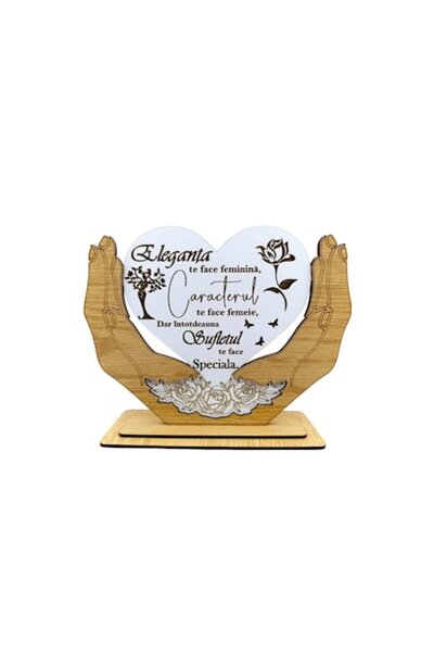 OEM Heart-in-Hands Decorative Plaque, personalized with message 'Elegance, Character and Soul', 20x15 cm