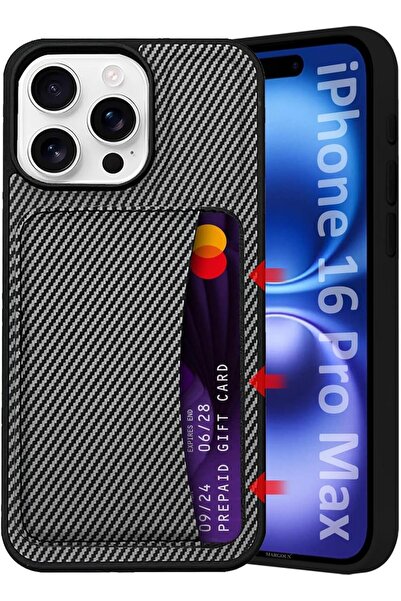 Margoun جراب iPhone 16 Pro Max مع حامل بطاقات قابل للفصل، نسيج ألياف الكربون ...