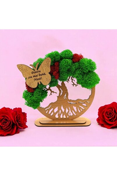 OEM Tree of Life frame with stabilized moss, butterfly – 'Best Godmother' – 15cm, brown